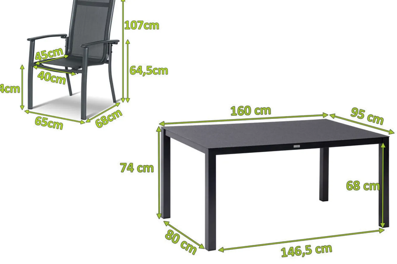 Best Alice Garten-Essgruppe, xerix/anthrazit, Alu/Textil, 160x95 cm, 4 Stapelsessel Garten-Essgruppen