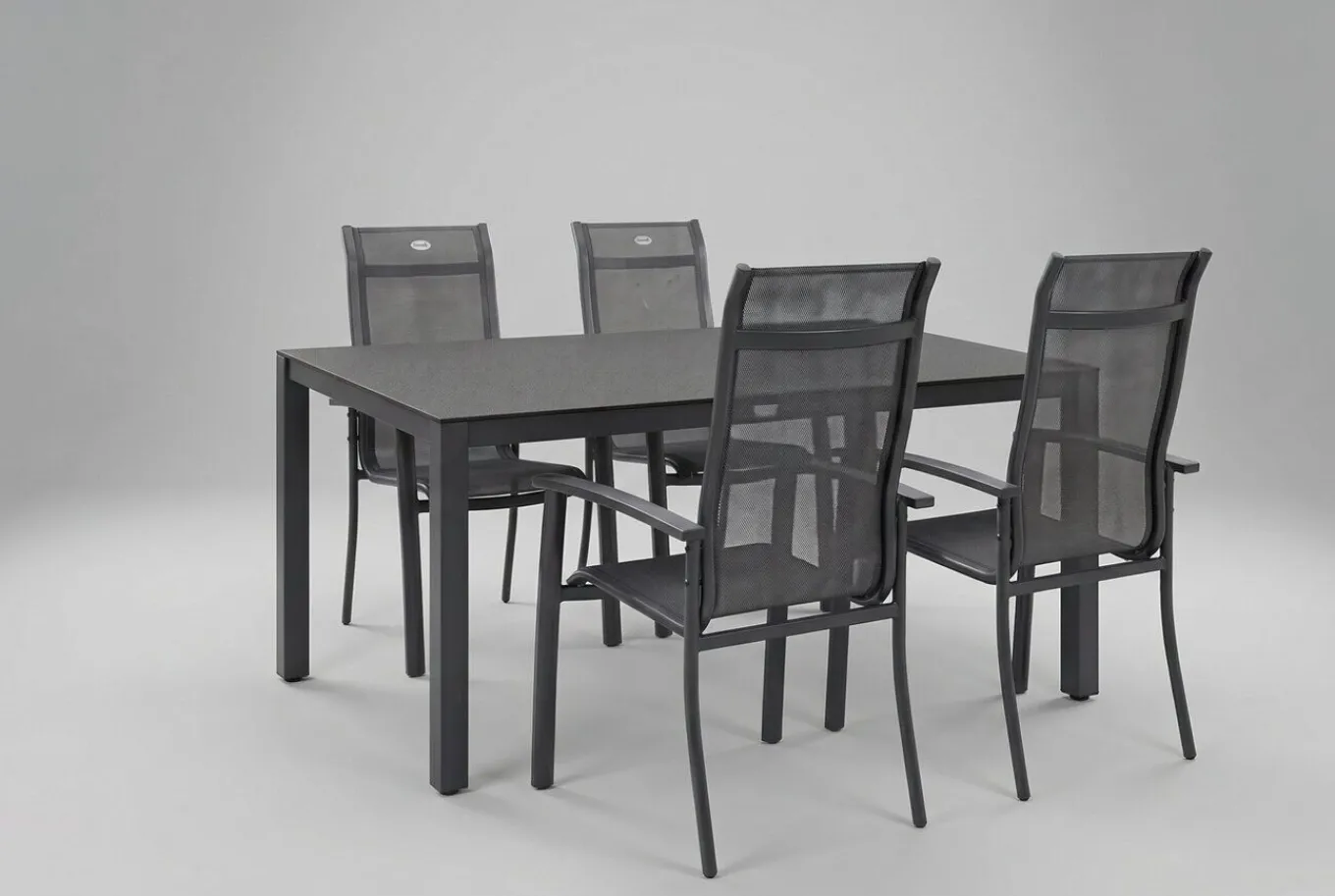 Best Alice Garten-Essgruppe, xerix/anthrazit, Alu/Textil, 160x95 cm, 4 Stapelsessel Garten-Essgruppen