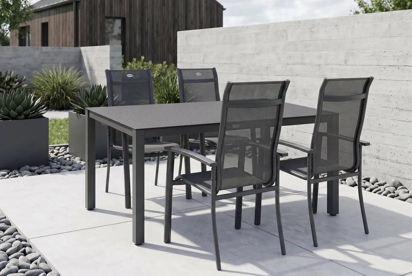 Best Alice Garten-Essgruppe, xerix/anthrazit, Alu/Textil, 160x95 cm, 4 Stapelsessel Garten-Essgruppen