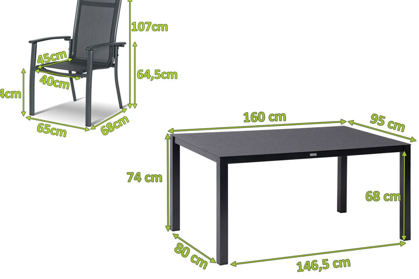 Best Alice Garten-Essgruppe, xerix/anthrazit, Alu/Textil, 160x95 cm, 4 Stapelsessel Garten-Essgruppen