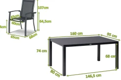 Online Alice Garten-Essgruppe, xerix/anthrazit, Alu/Textil, 160x95 cm, 6 Stapelsessel Garten-Essgruppen