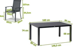 Online Alice Garten-Essgruppe, xerix/anthrazit, Alu/Textil, 160x95 cm, 6 Stapelsessel Garten-Essgruppen
