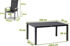 New Alice Garten-Essgruppe, xerix, Alu/Spraystone/Teak/4x4 Textilen, 160x95 cm, 4 Stapelsessel Garten-Essgruppen