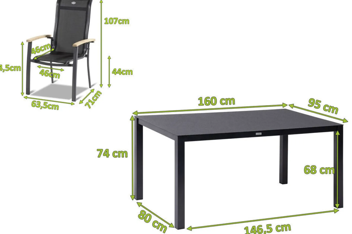 New Alice Garten-Essgruppe, xerix, Alu/Spraystone/Teak/4x4 Textilen, 160x95 cm, 4 Stapelsessel Garten-Essgruppen