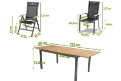 Online Alice Garten-Essgruppe, xerix/natur, Alu/Teak, 4x4 Textilene, 2 Klappstühle, 4 Stapelsessel, 150/210x90cm Garten-Essgruppen