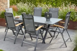 Hot Alice Klappstuhl, Alu/2x2 Textilen, xerix/anthrazit, mit Teak Armlehnen Gartenstühle & Gartensessel