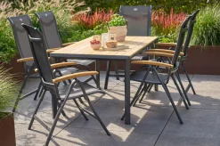 Hot Alice Klappstuhl, Alu/2x2 Textilen, xerix/anthrazit, mit Teak Armlehnen Gartenstühle & Gartensessel