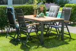 Clearance Alice Klappstuhl, xerix/schwarz, Alu/4x4 Textilen, mit Teak-Armlehnen Gartenstühle & Gartensessel