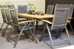 New Alice/South Wales Garten-Essgruppe, xerix/natur, Alu/Teak/2x2 Textilen, 150/210x90 cm, 8 Klappstühle Garten-Essgruppen