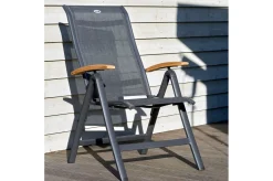 New Alice/South Wales Garten-Essgruppe, xerix/natur, Alu/Teak/2x2 Textilen, 150/210x90 cm, 8 Klappstühle Garten-Essgruppen