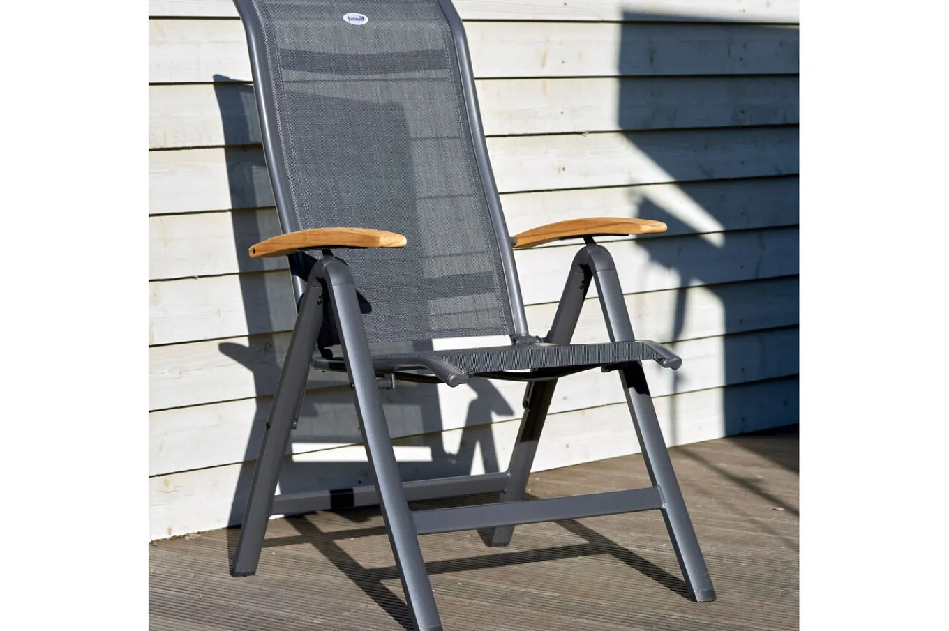 Alice/South Wales Garten-Essgruppe, xerix/natur, Alu/Teak/2x2 Textilen, 150/210x90 cm, 4 Klappstühle Garten-Essgruppen