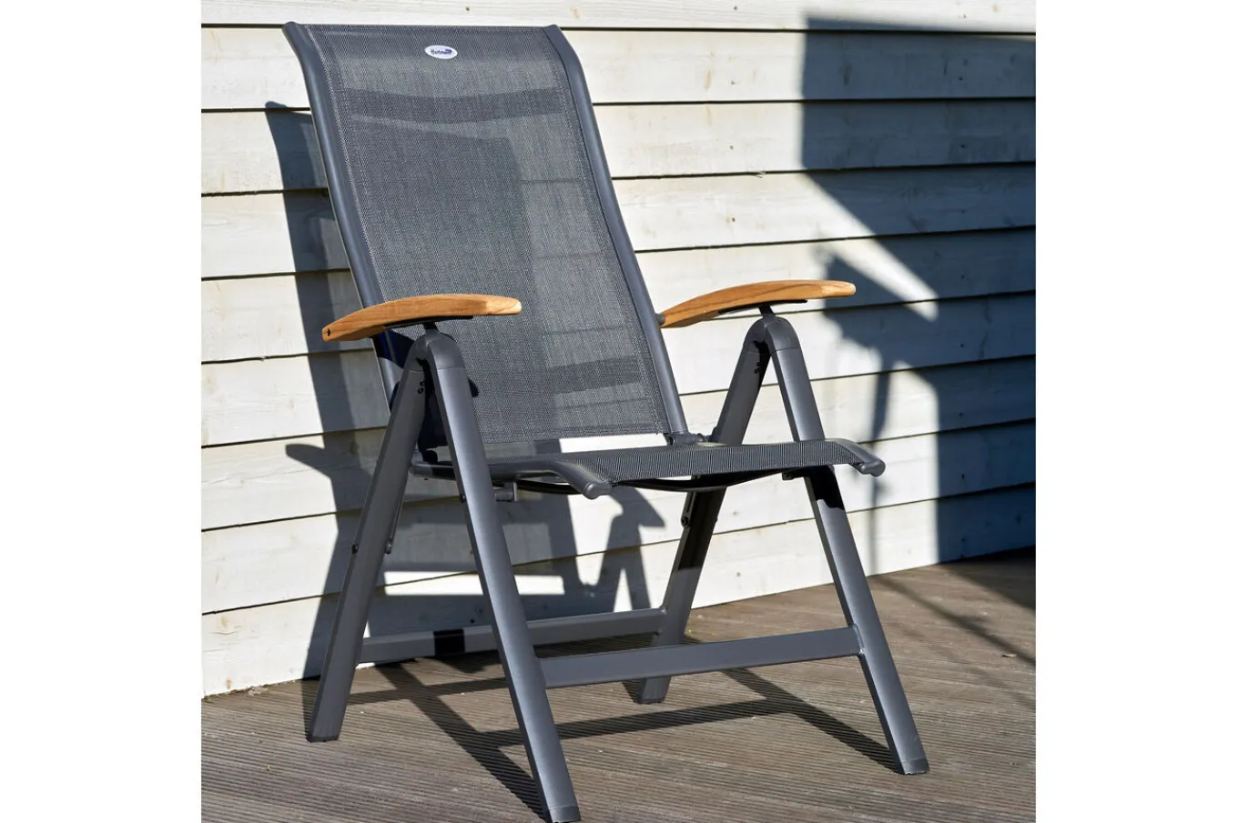 Alice/South Wales Garten-Essgruppe, xerix/natur, Alu/Teak/2x2 Textilen, 150/210x90 cm, 4 Klappstühle Garten-Essgruppen