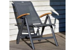 Alice/South Wales Garten-Essgruppe, xerix/natur, Alu/Teak/2x2 Textilen, 150/210x90 cm, 4 Klappstühle Garten-Essgruppen