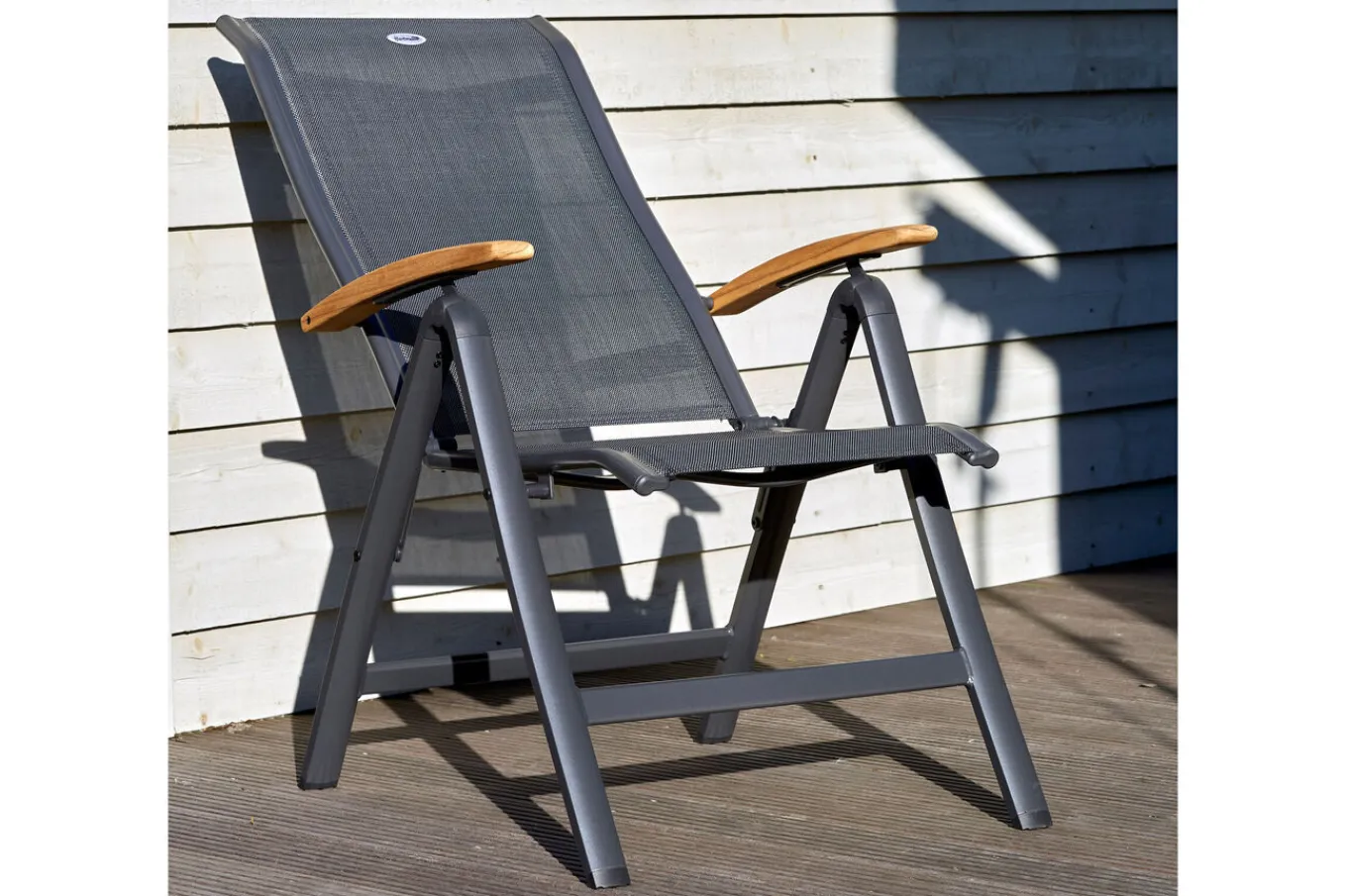 Alice/South Wales Garten-Essgruppe, xerix/natur, Alu/Teak/2x2 Textilen, 150/210x90 cm, 4 Klappstühle Garten-Essgruppen