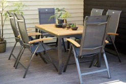 Online Alice/South Wales Garten-Essgruppe, xerix/natur, Alu/Teak/2x2 Textilen, 150/210x90 cm, 6 Klappstühle Garten-Essgruppen|Aluminium-Gartenmöbel
