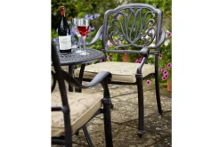 Outlet Amalfi Balkon-Set, bronze, Alu-Guss, Ø62cm, 2 Sessel inkl. Wendekissen Balkonmöbel-Set|Aluguss-Gartenmöbel