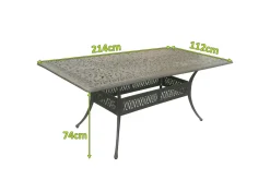 Amalfi Esstisch, bronze/anthrazit, Alu-Guss, 214x112cm, rechteckig Gartentische|Aluguss-Gartenmöbel
