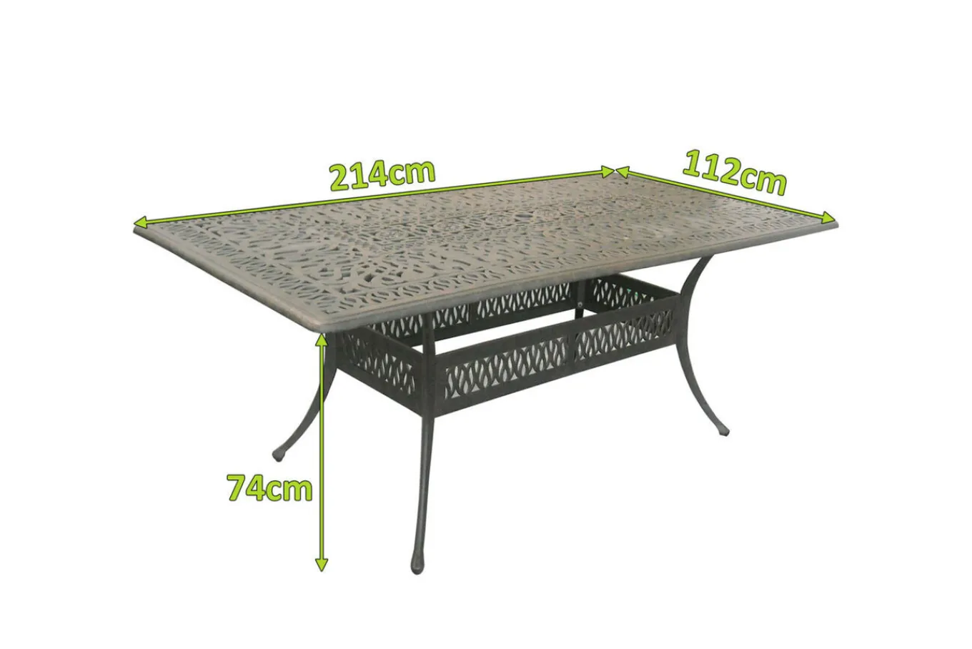 Amalfi Esstisch, bronze/anthrazit, Alu-Guss, 214x112cm, rechteckig Gartentische|Aluguss-Gartenmöbel