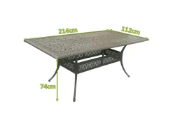 Amalfi Esstisch, bronze/anthrazit, Alu-Guss, 214x112cm, rechteckig Gartentische|Aluguss-Gartenmöbel