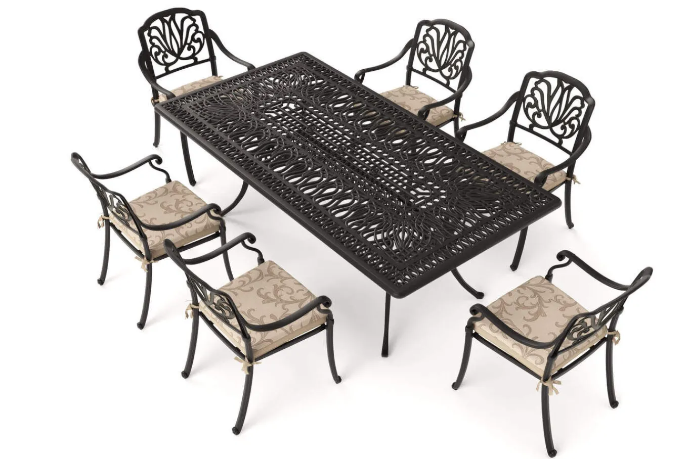 Amalfi Garten-Essgruppe, bronze, Alu-Guss, 6 Diningsessel, 214x112cm Aluguss-Gartenmöbel|Garten-Essgruppen