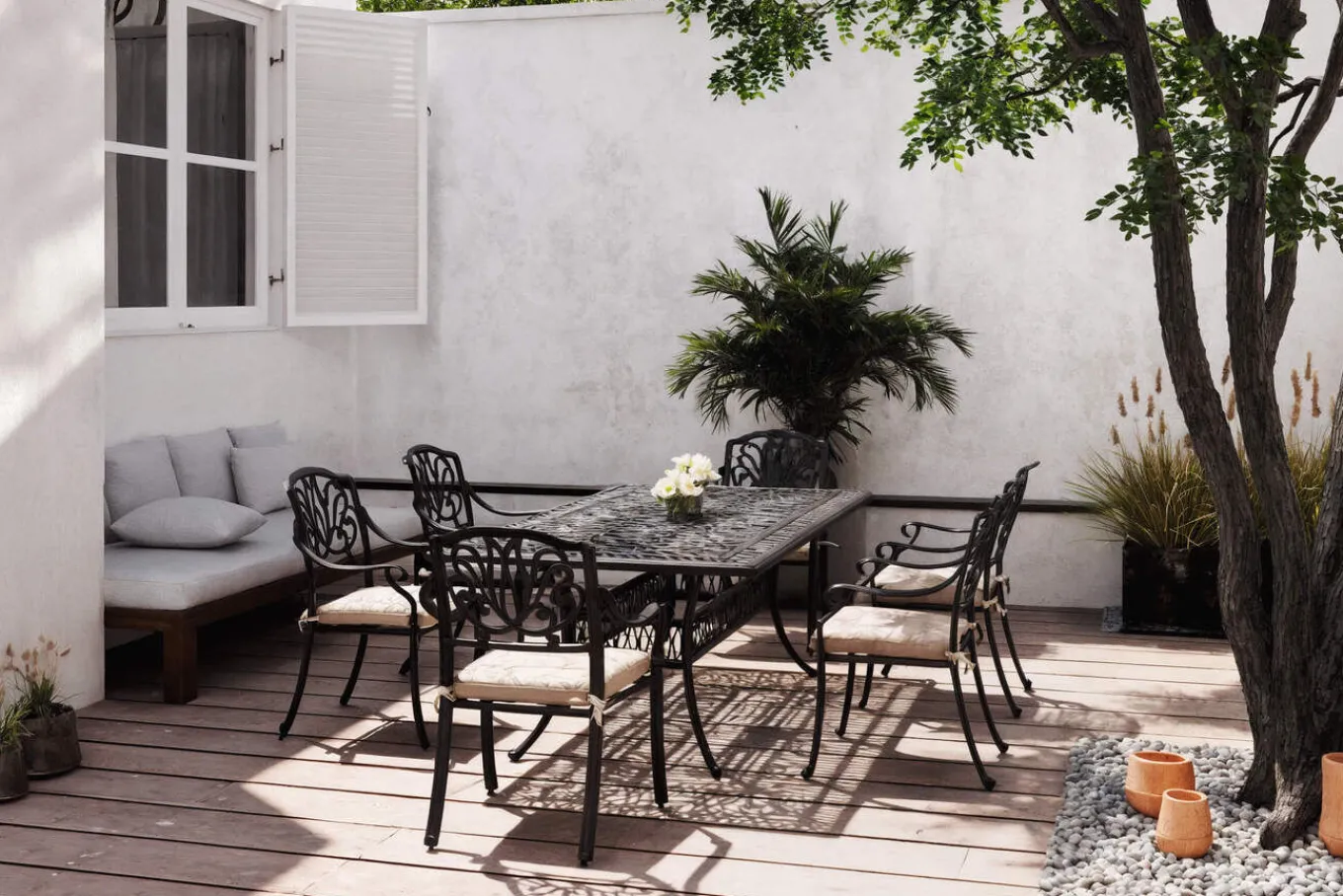 Amalfi Garten-Essgruppe, bronze, Alu-Guss, 6 Diningsessel, 214x112cm Aluguss-Gartenmöbel|Garten-Essgruppen