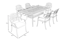 Amalfi Garten-Essgruppe, bronze, Alu-Guss, 6 Diningsessel, 214x112cm Aluguss-Gartenmöbel|Garten-Essgruppen