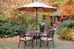 Hot Amalfi Garten-Essgruppe, bronze, Alu-Guss, Ø120cm, 4 Sessel inkl. Wendekissen Aluguss-Gartenmöbel|Garten-Essgruppen