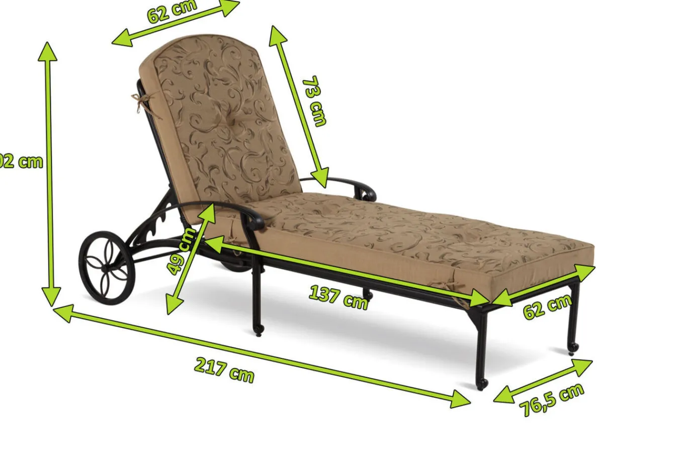 Outlet Amalfi Lounger, bronze, Alu-Guss, 217 x 76,5 x 49 cm, mit Rollen, verstellbare Rückenlehne Aluguss-Gartenmöbel|Gartenliegen