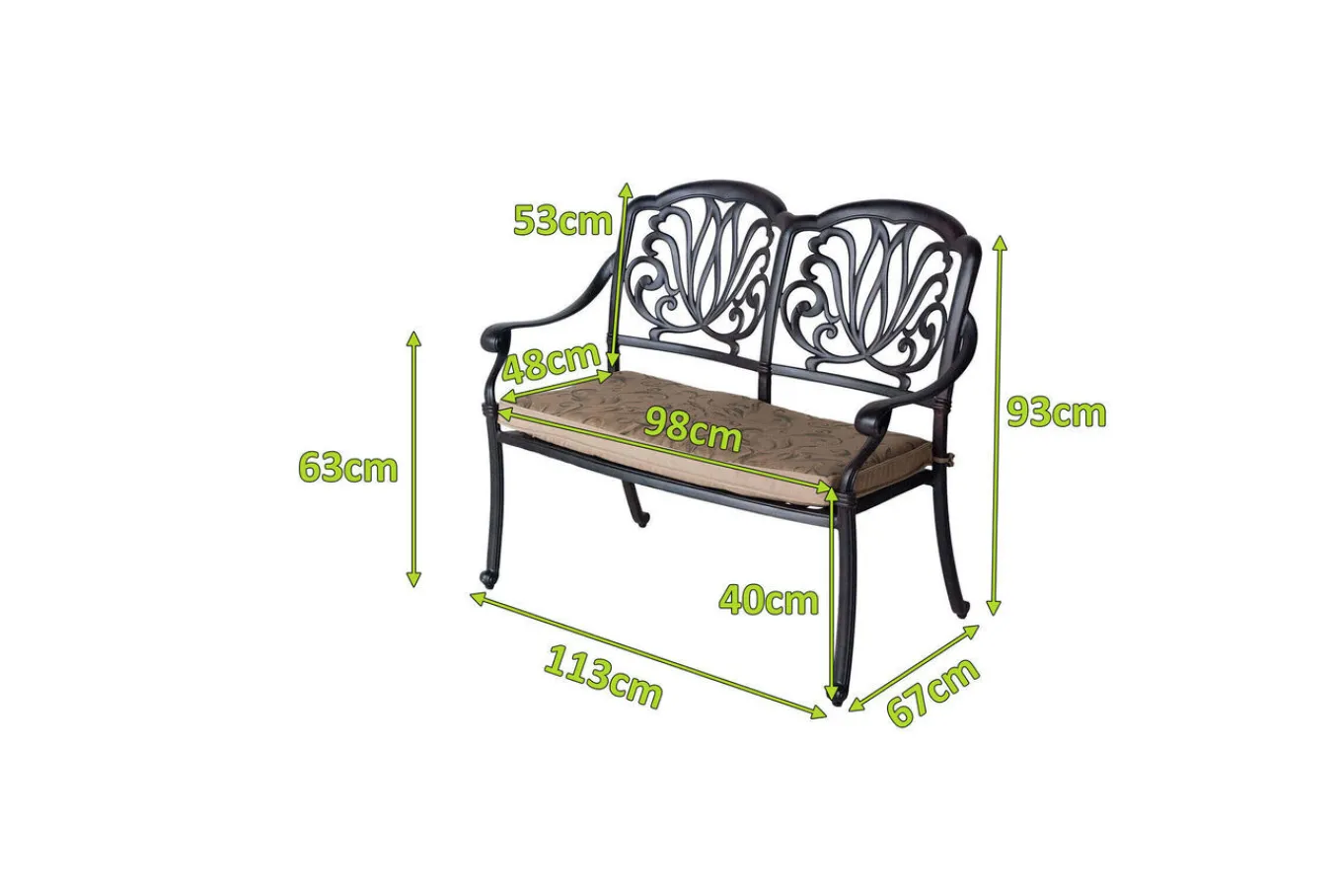 Online Amalfi 2-Sitzer Bank, bronze, Alu-Guss, inkl. Wendekissen Aluguss-Gartenmöbel|Gartenbänke & Gartensofas