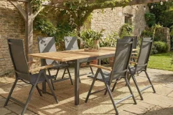 Clearance Aruba Garten-Essgruppe, xerix/natur, Alu/Teak, 6 Hochlehner, 150/210x90cm Garten-Essgruppen
