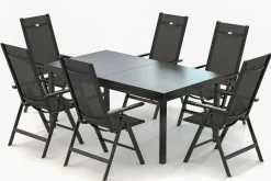 New Aruba Garten-Essgruppe, xerix, Alu/Textilene, Tisch 180/240x100cm, 6 Klappstühle Garten-Essgruppen