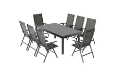 Discount Aruba Garten-Essgruppe, xerix, Alu/Textilene, Tisch 180/240x100cm, 8 Klappstühle Garten-Essgruppen