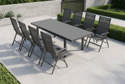 Discount Aruba Garten-Essgruppe, xerix, Alu/Textilene, Tisch 180/240x100cm, 8 Klappstühle Garten-Essgruppen