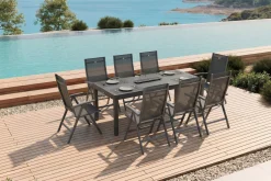 Discount Aruba Garten-Essgruppe, xerix, Alu/Textilene, Tisch 180/240x100cm, 8 Klappstühle Garten-Essgruppen