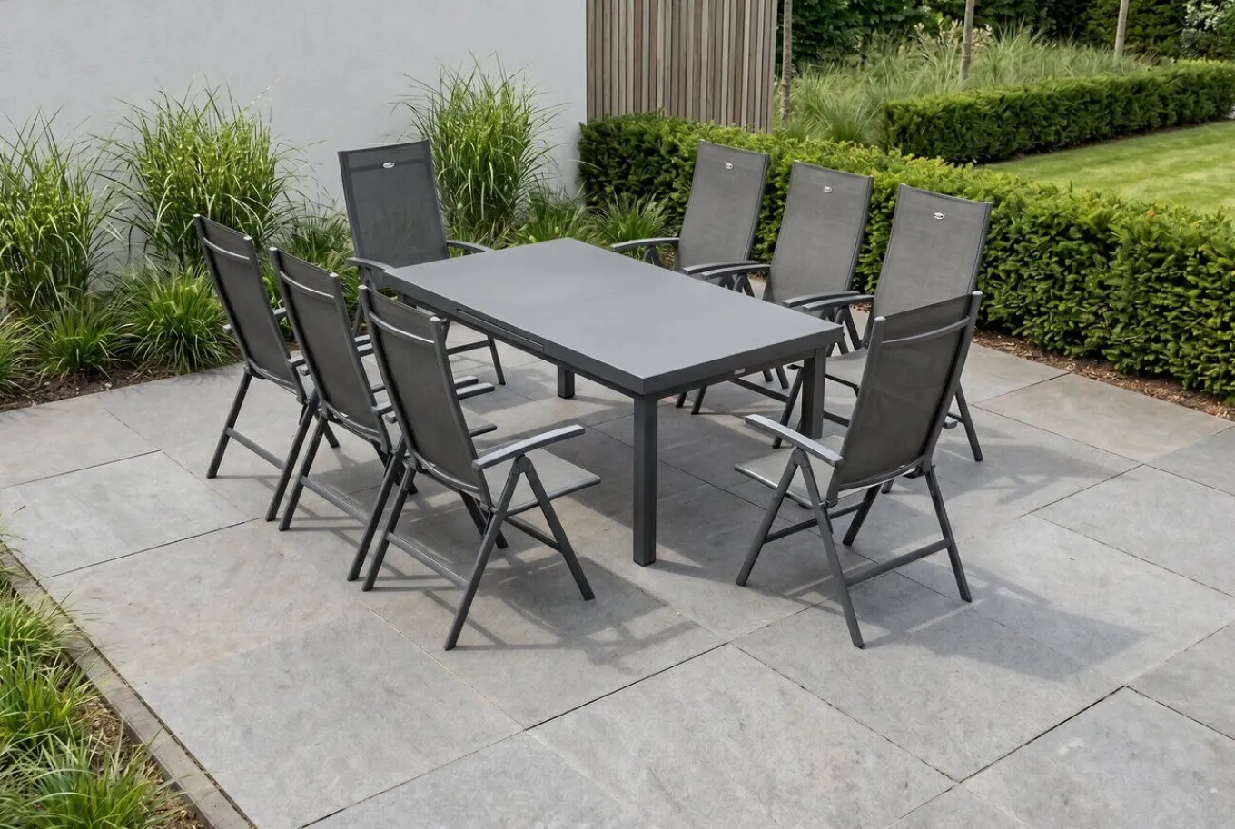 Discount Aruba Garten-Essgruppe, xerix, Alu/Textilene, Tisch 180/240x100cm, 8 Klappstühle Garten-Essgruppen