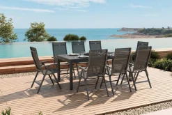 Discount Aruba Garten-Essgruppe, xerix, Alu/Textilene, Tisch 180/240x100cm, 8 Klappstühle Garten-Essgruppen