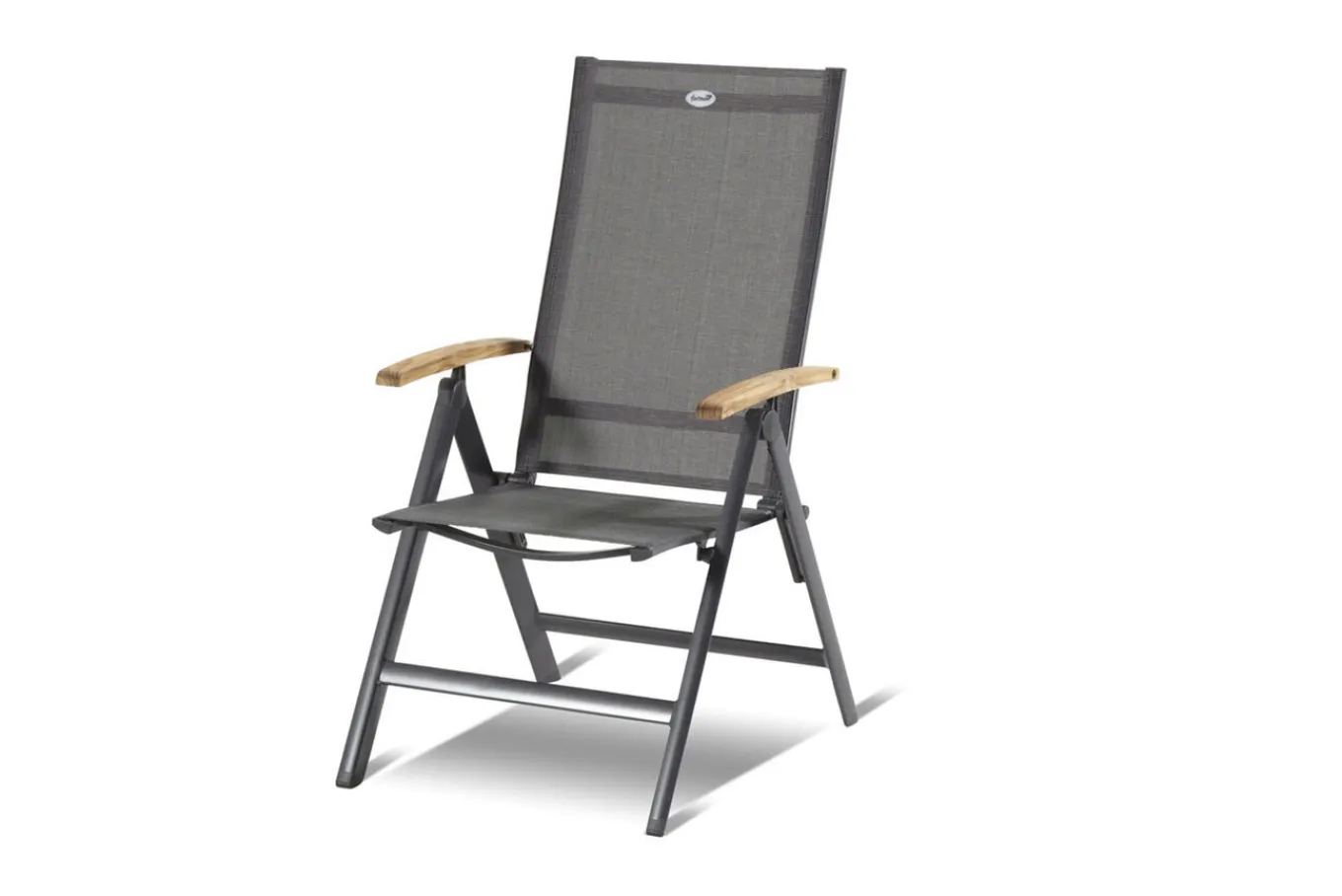 Clearance Aruba Garten-Essgruppe, xerix/anthrazit, Alu/Spraystone/Teak, 160x95 cm, 4 Klappstühle, Teak Armlehnen Garten-Essgruppen|Aluminium-Gartenmöbel