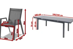 Clearance Aruba Garten-Essgruppe, xerix, Alu/Textilene, Tisch 180/240x100cm, 8 Stapelsessel Garten-Essgruppen|Aluminium-Gartenmöbel