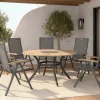 Sale Aruba/Provence Garten-Essgruppe, xerix/natur, Alu/Textilene/Teak, Ø150 cm, 5 Klappstühle, Eisbox Garten-Essgruppen|Aluminium-Gartenmöbel