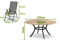 Sale Aruba/Provence Garten-Essgruppe, xerix/natur, Alu/Textilene/Teak, Ø150 cm, 5 Klappstühle, Eisbox Garten-Essgruppen|Aluminium-Gartenmöbel