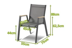 Hot Aruba Stapelsessel, xerix/anthrazit, Alu/Textilene, mit Armlehnen aus Teak Gartenstühle & Gartensessel