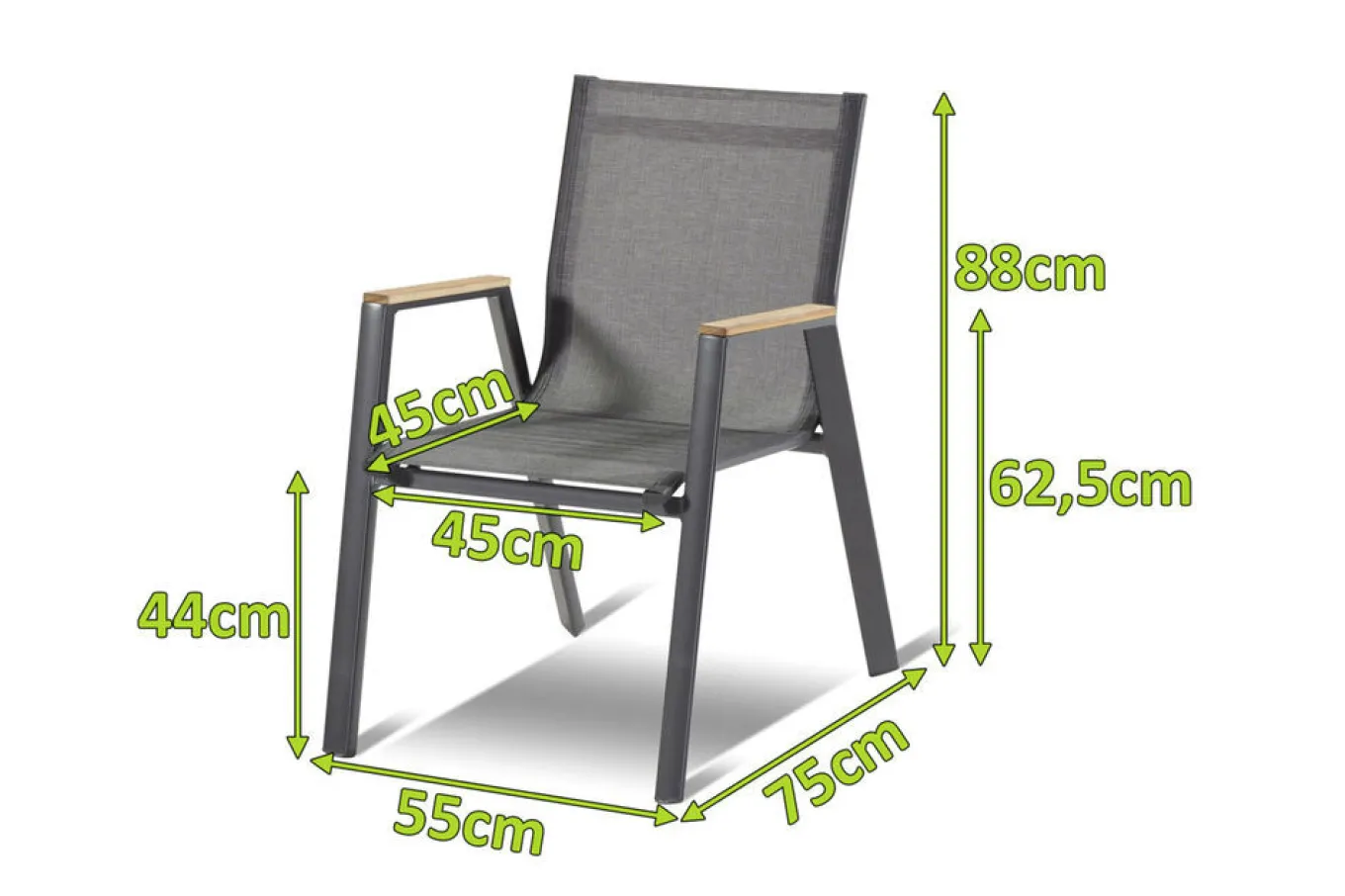 Hot Aruba Stapelsessel, xerix/anthrazit, Alu/Textilene, mit Armlehnen aus Teak Gartenstühle & Gartensessel