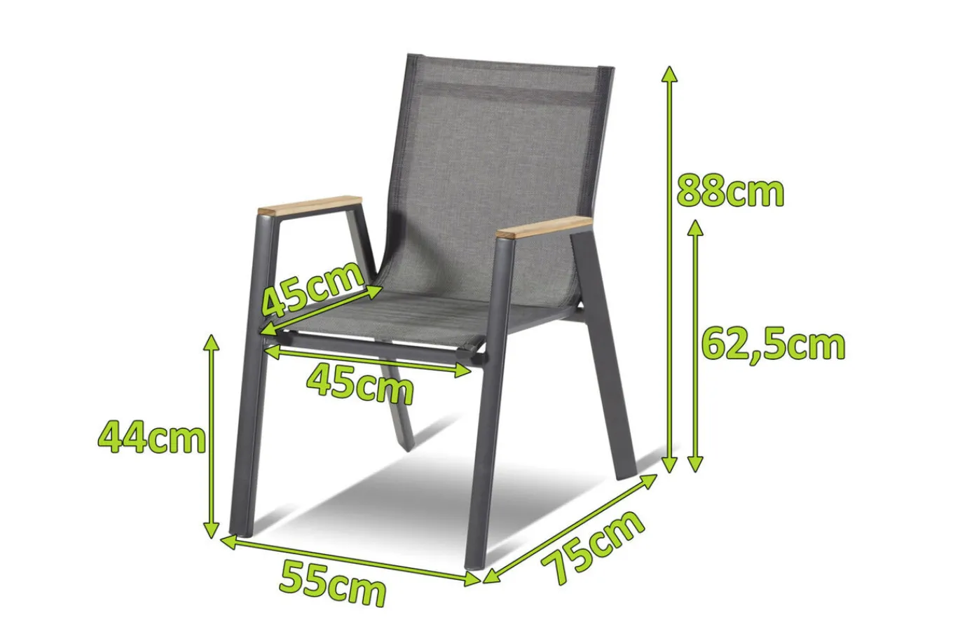 Hot Aruba Stapelsessel, xerix/anthrazit, Alu/Textilene, mit Armlehnen aus Teak Gartenstühle & Gartensessel