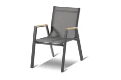 Hot Aruba Stapelsessel, xerix/anthrazit, Alu/Textilene, mit Armlehnen aus Teak Gartenstühle & Gartensessel