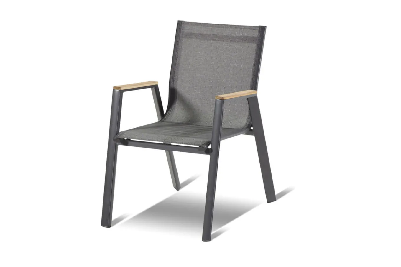 Hot Aruba Stapelsessel, xerix/anthrazit, Alu/Textilene, mit Armlehnen aus Teak Gartenstühle & Gartensessel