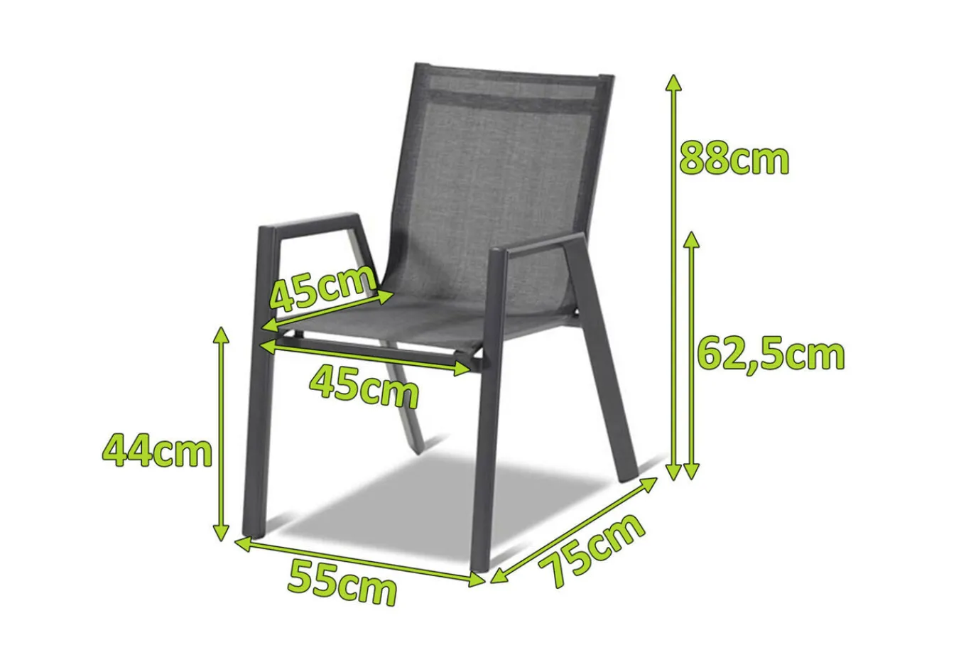 Discount Aruba Stapelsessel, xerix/anthrazit, Alu/Textilene, 75x55x88cm Gartenstühle & Gartensessel