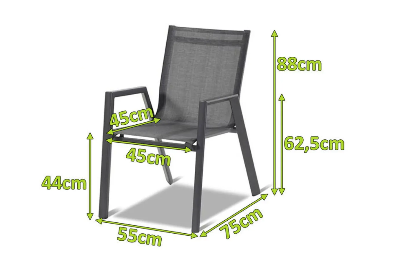 Discount Aruba Stapelsessel, xerix/anthrazit, Alu/Textilene, 75x55x88cm Gartenstühle & Gartensessel