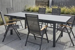 Online Aruba Teak Garten-Essgruppe, xerix, Alu/Textilene, Tisch 180/240x100cm, 6 Klappstühle Garten-Essgruppen|Aluminium-Gartenmöbel