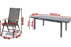Online Aruba Teak Garten-Essgruppe, xerix, Alu/Textilene, Tisch 180/240x100cm, 6 Klappstühle Garten-Essgruppen|Aluminium-Gartenmöbel
