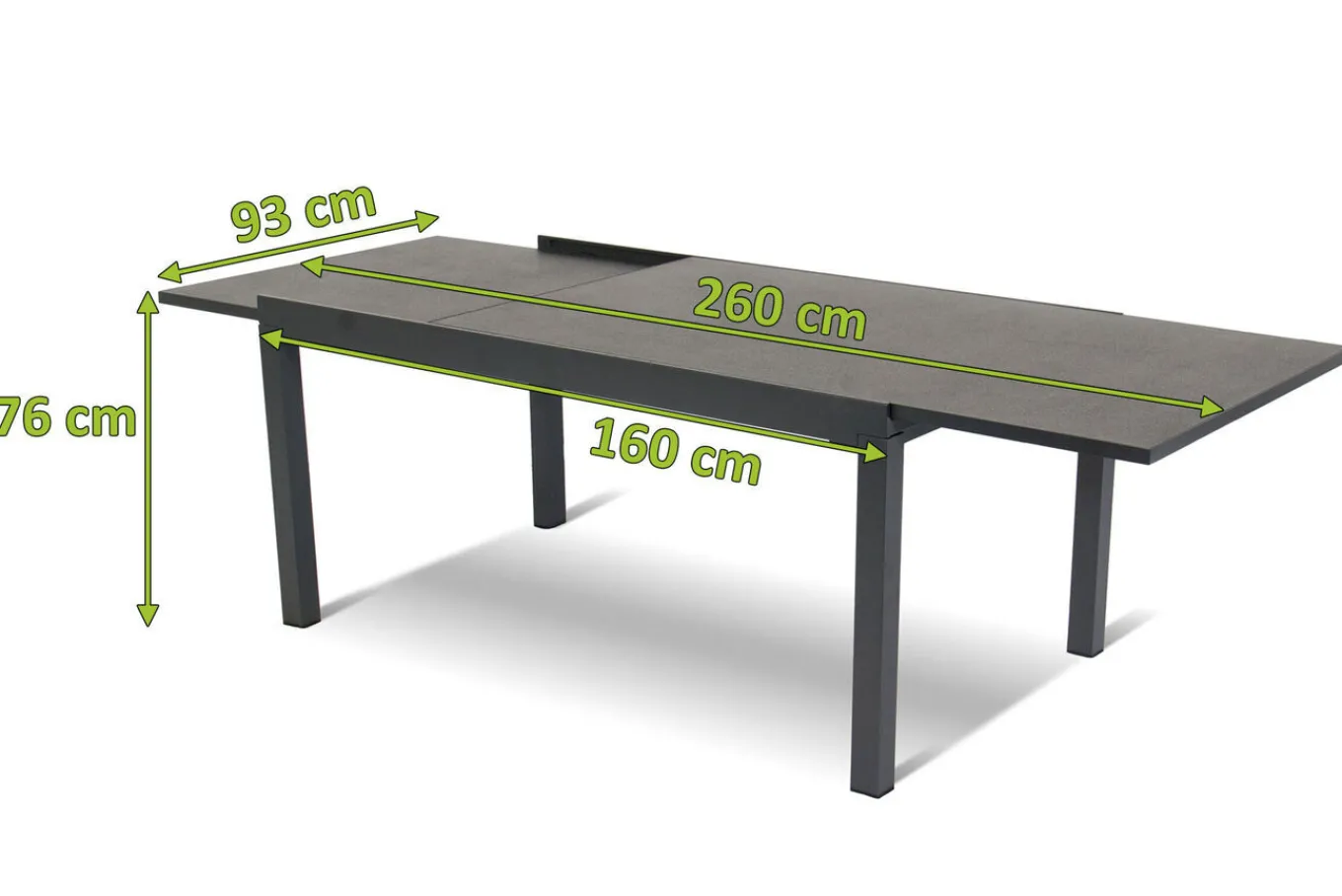 Hot Ausziehtisch Tipperary xerix/stone grey, Aluminium/HPL, 160/260x93cm Gartentische